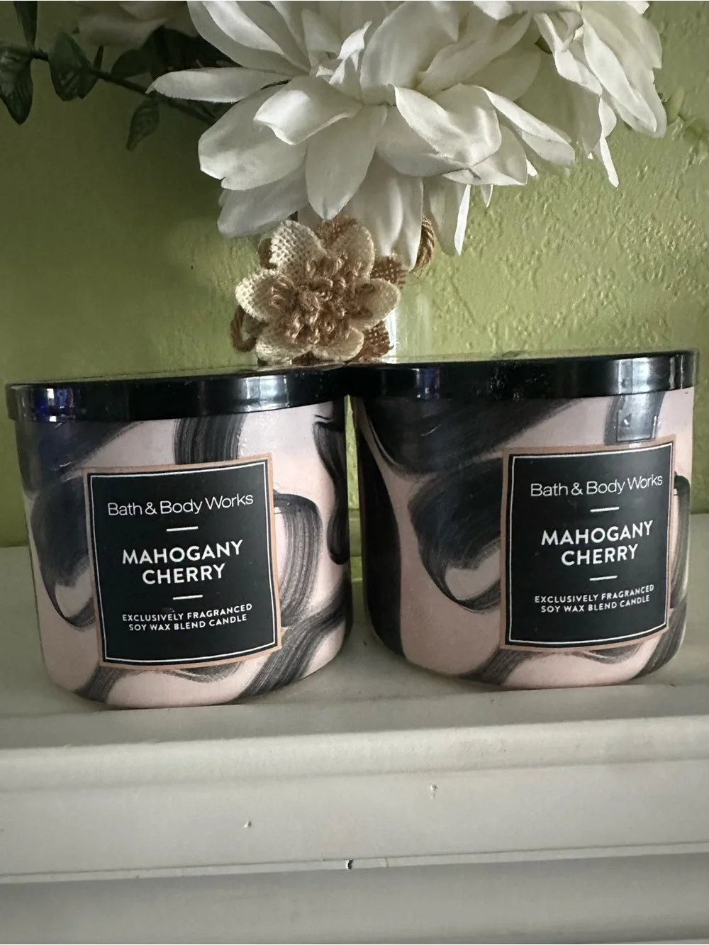 Bath & Body Works Mahogany Cherry Scented Candle - Pink/Black X2